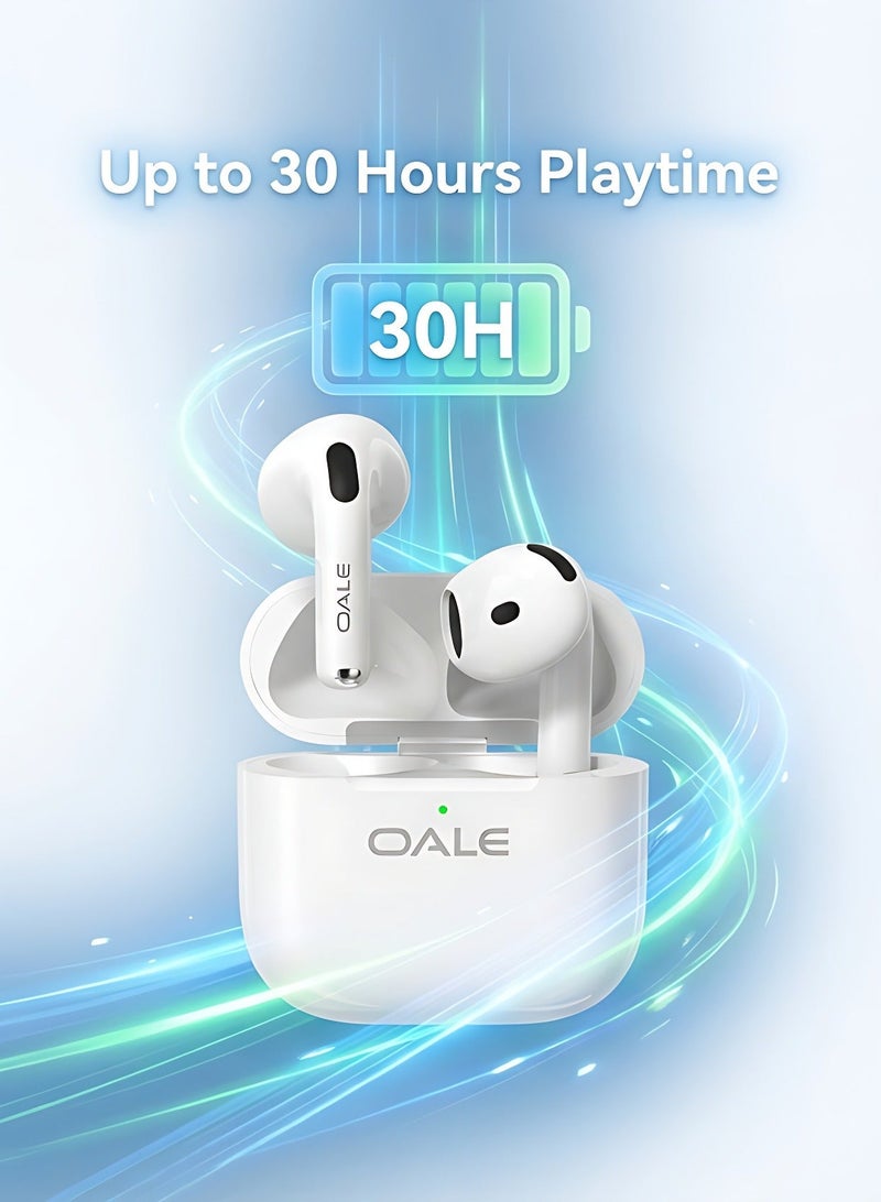 أوالي, سماعات OALE iAir 4 لاسلكية، بلوتوث 5.4، مشغلات 13 مم، تشغيل حتى 30 ساعة، تحكم باللمس، دعم Siri، شحن Type-C، أبيض - Image 3